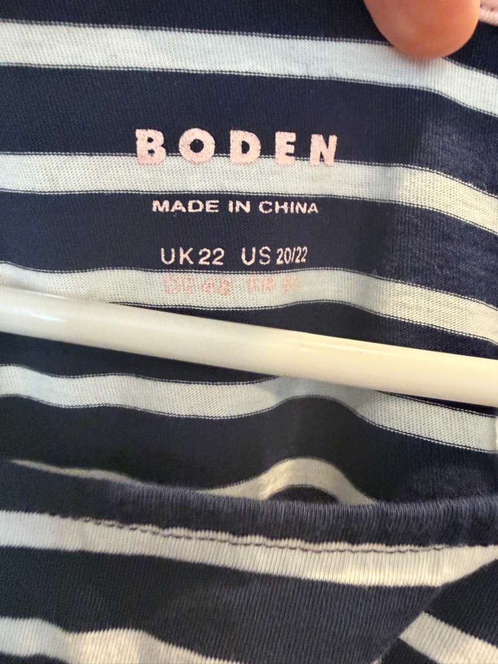 Boden Navy and White Striped Tee with Pink Logo - Picture 2 of 4